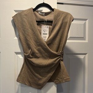 Zara Brown Wrap Blouse